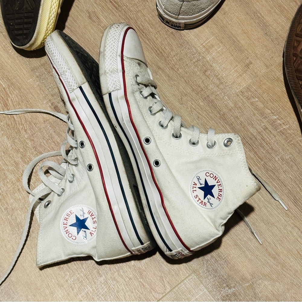 Converse All Star White High-Tops with Red and Blue Stripes
